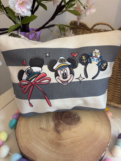 Nautical Cruise Mouse Make Up Bags, Cruise Theme Cotton Canvas Accessories Bags, Printed Inspired Bags, Cosmetics Bags