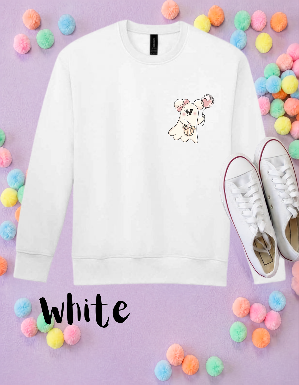 Halloween Ghost Mouse and Ears Sweatshirt, Ears, Florida, Orlando, Jumper, Halloween Outfits, - Adults & Kids Sizes - Cotton Sweatshirt