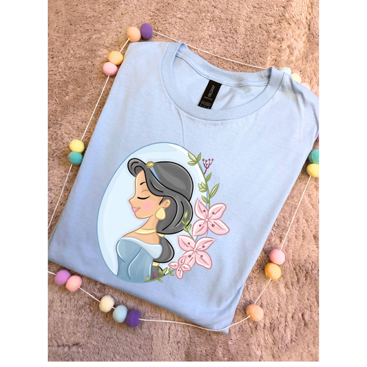 Jasmine & Flowers Inspired Printed T-Shirt, Princess, Magical Kingdom, Inspired Character T-Shirts - Adults & Kids Sizes - Cotton T-Shirt