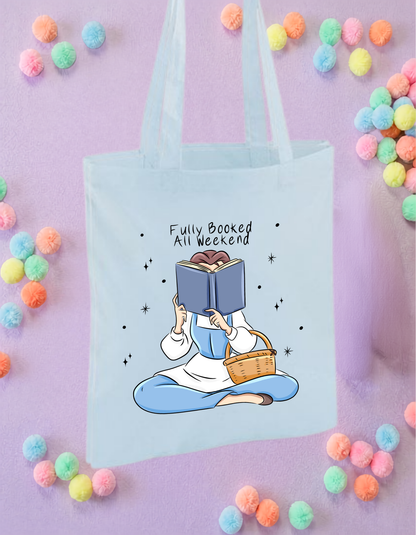Belle Fully Booked Princess Tote Bags, Princess Theme Cotton Canvas Tote Bags, Printed Inspired Tote Bags, Shopper Bags