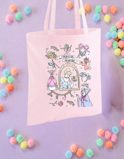 Cinderella Story Tote Bags, Princess Theme Cotton Canvas Tote Bags, Printed Inspired Tote Bags, Shopper Bags