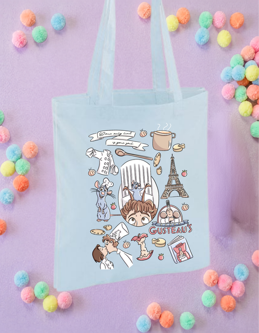 Chez Remi Tote Bags, Chef Rat Theme Cotton Canvas Tote Bags, Ratatouille, Printed Inspired Tote Bags, Shopper Bags