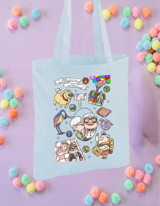 Up and Away, Ellie and Karl Tote Bags, Adventure is out there, Movie Theme Cotton Canvas Tote Bags, Printed Inspired Tote Bags, Shopper Bags