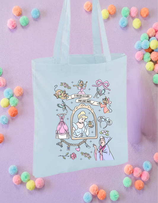 Cinderella Story Tote Bags, Princess Theme Cotton Canvas Tote Bags, Printed Inspired Tote Bags, Shopper Bags