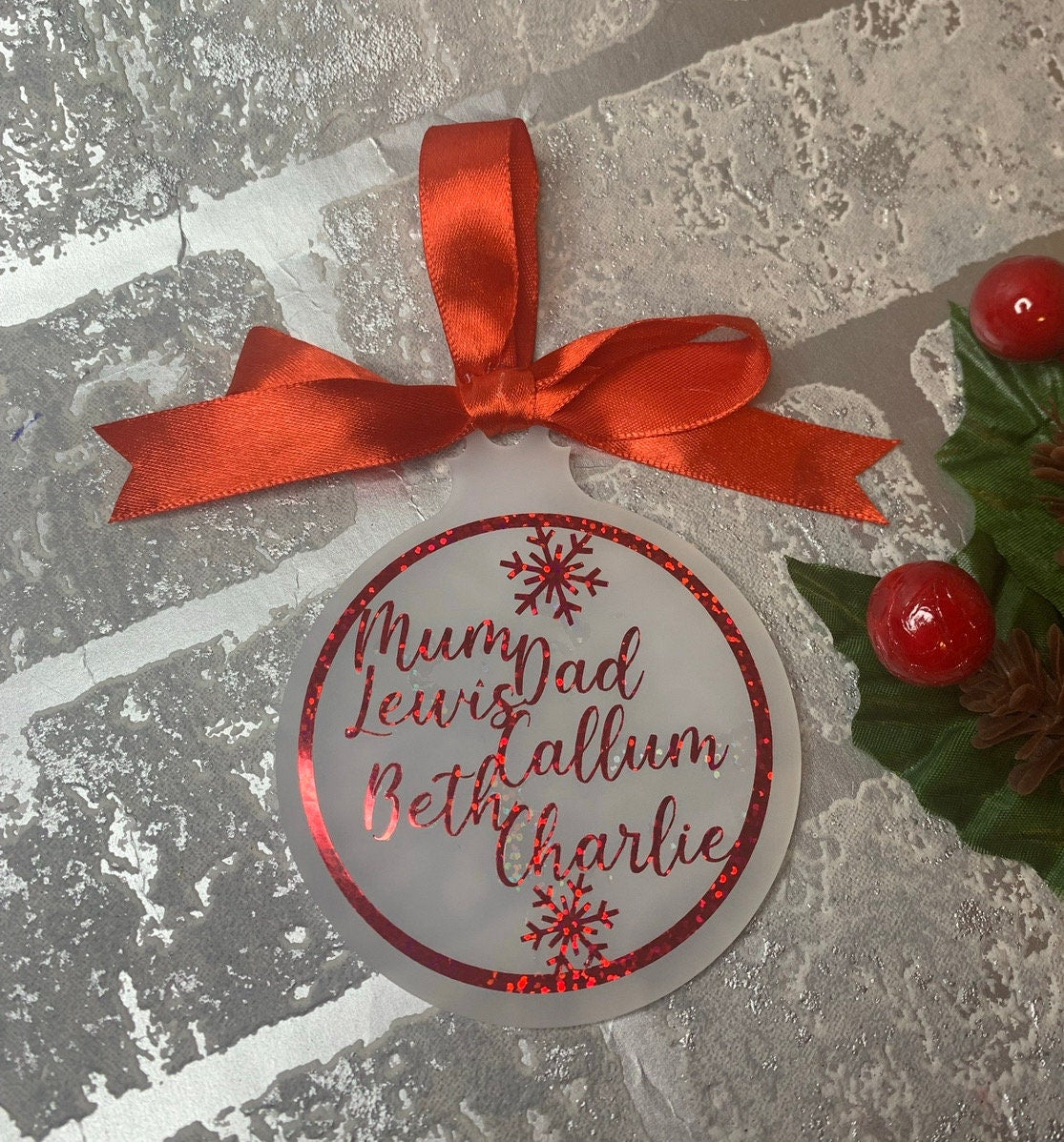 Family Bauble, Personalised Names Handmade Christmas Tree Bauble, Family Name Bauble, New Home Bauble,