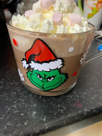 Personalised Glass Mug, Grinch Glass Mug, The Grinch Decor, The Grinch Movie, Glass Mugs