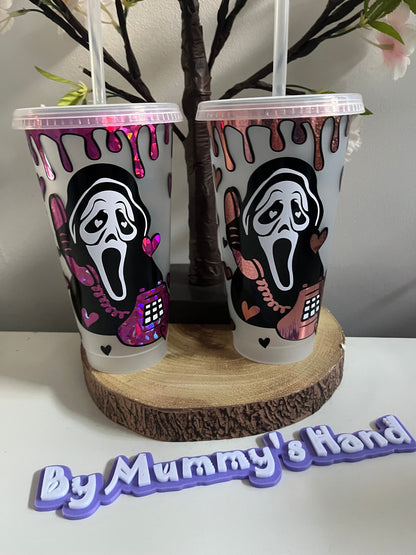 Scary Cold Cup, Scream Inspired Ghostface Cold Cup, No You Hang Up, Funny Quotes, 24oz Cold Cups