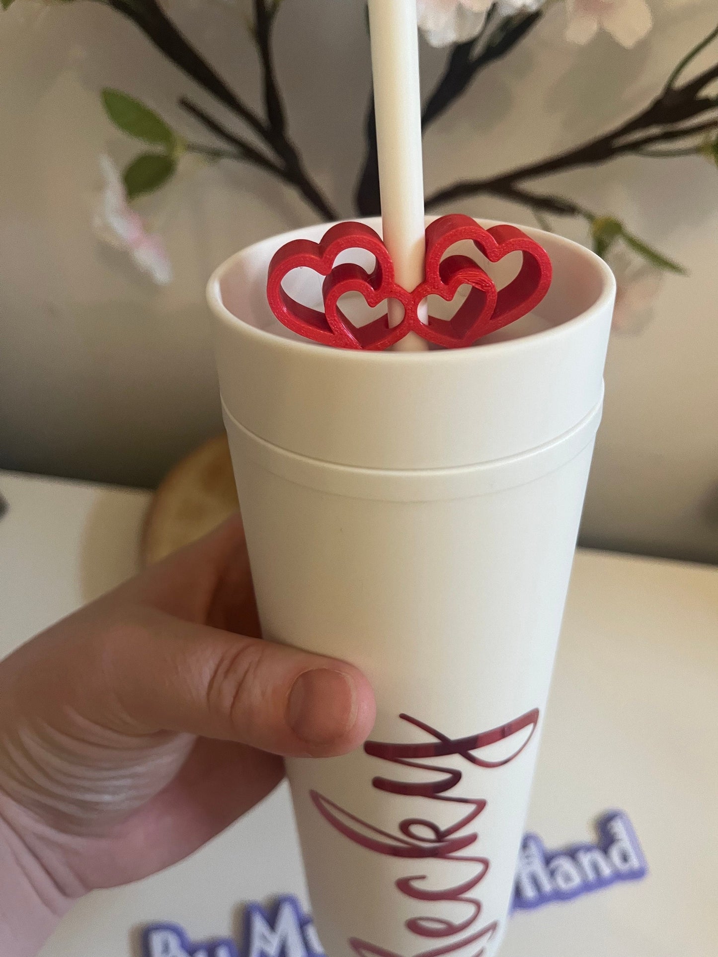 Hearts in Hearts 3D Printed Straw Topper, Valentines Day Cup, Cold Cup Straw Topper, Cup Accessories