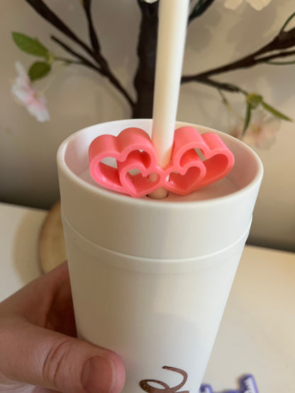 Hearts in Hearts 3D Printed Straw Topper, Valentines Day Cup, Cold Cup Straw Topper, Cup Accessories