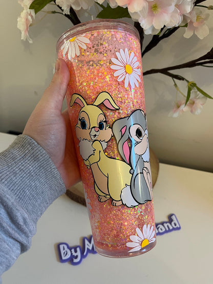 Glitter Snowglobe Tumbler, Thumper Miss Bunny Bambi, Easter Bunny, Easter Gifts, Daisie Flower