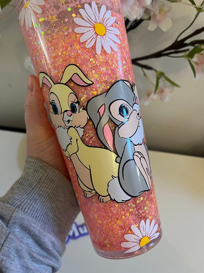 Glitter Snowglobe Tumbler, Thumper Miss Bunny Bambi, Easter Bunny, Easter Gifts, Daisie Flower