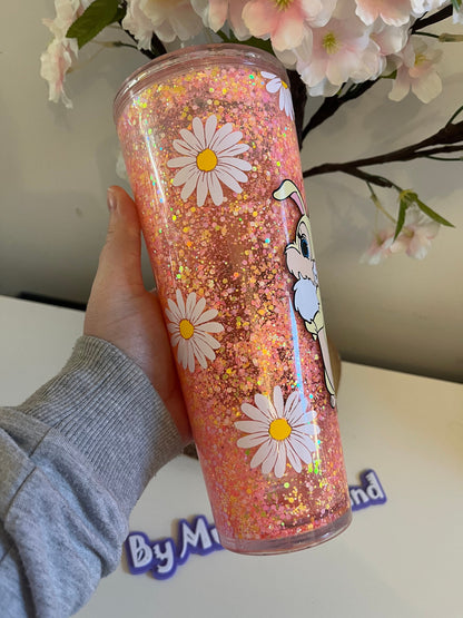 Glitter Snowglobe Tumbler, Thumper Miss Bunny Bambi, Easter Bunny, Easter Gifts, Daisie Flower