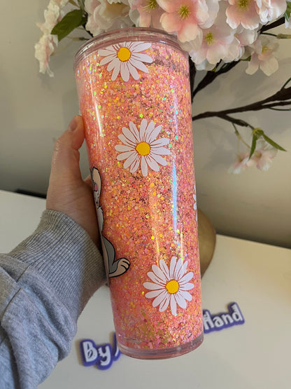 Glitter Snowglobe Tumbler, Thumper Miss Bunny Bambi, Easter Bunny, Easter Gifts, Daisie Flower