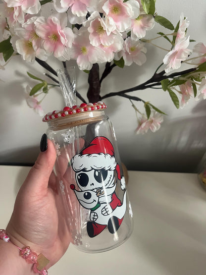 Personalised Can Glasses, Nightmare Before Christmas, Pumpkin King Cold Cup, Jack Skellington NBC Decor, Jack and Sally, Iced Latte,