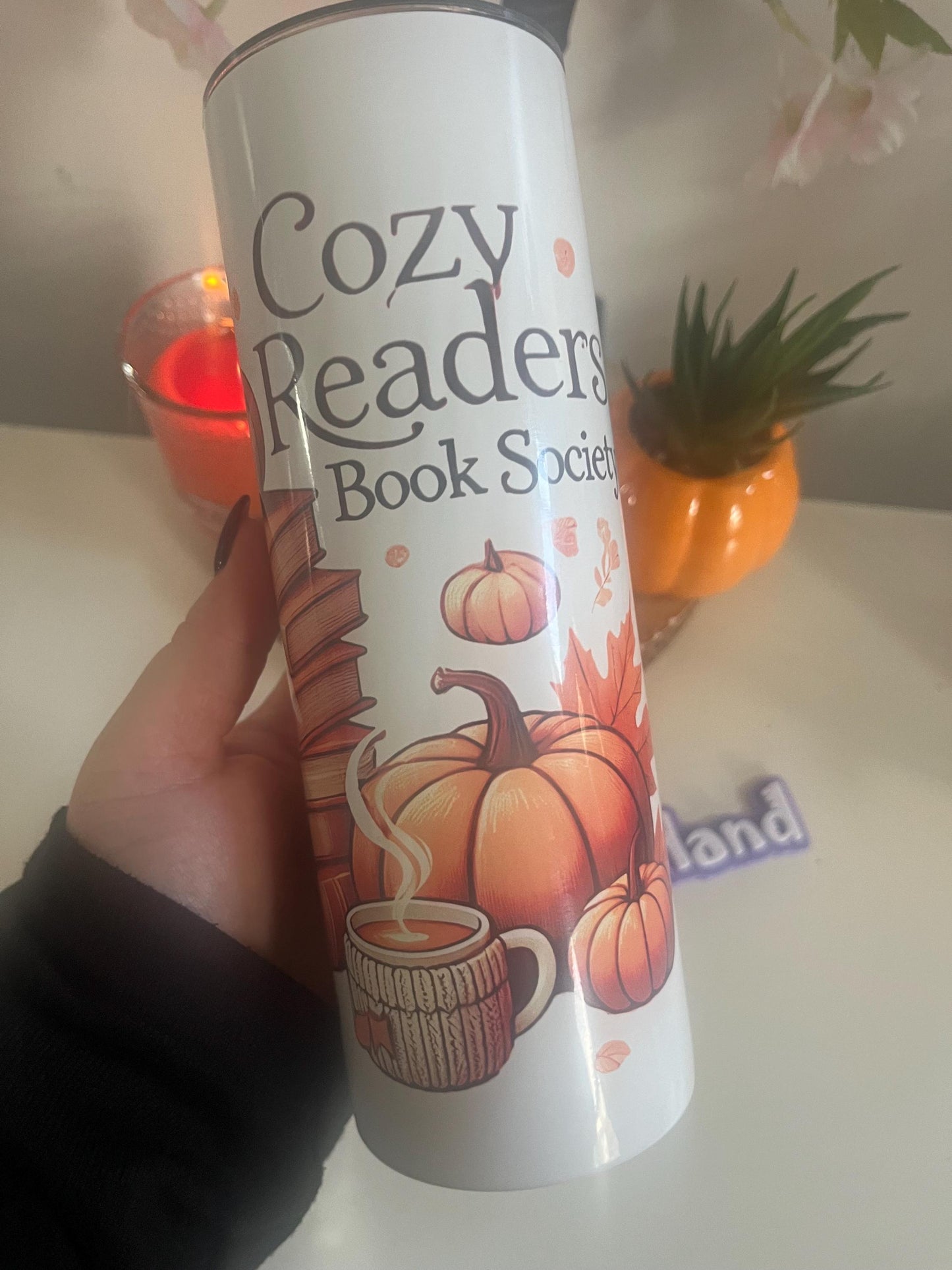 Cozy Readers Book Society 20oz Tumbler, Book Lovers Tumbler, Autumn, Fall, Pumpkin Spice, Romantic Book, 20oz Tumbler, Hot and Cold Drinks