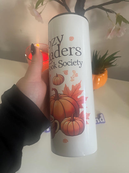 Cozy Readers Book Society 20oz Tumbler, Book Lovers Tumbler, Autumn, Fall, Pumpkin Spice, Romantic Book, 20oz Tumbler, Hot and Cold Drinks