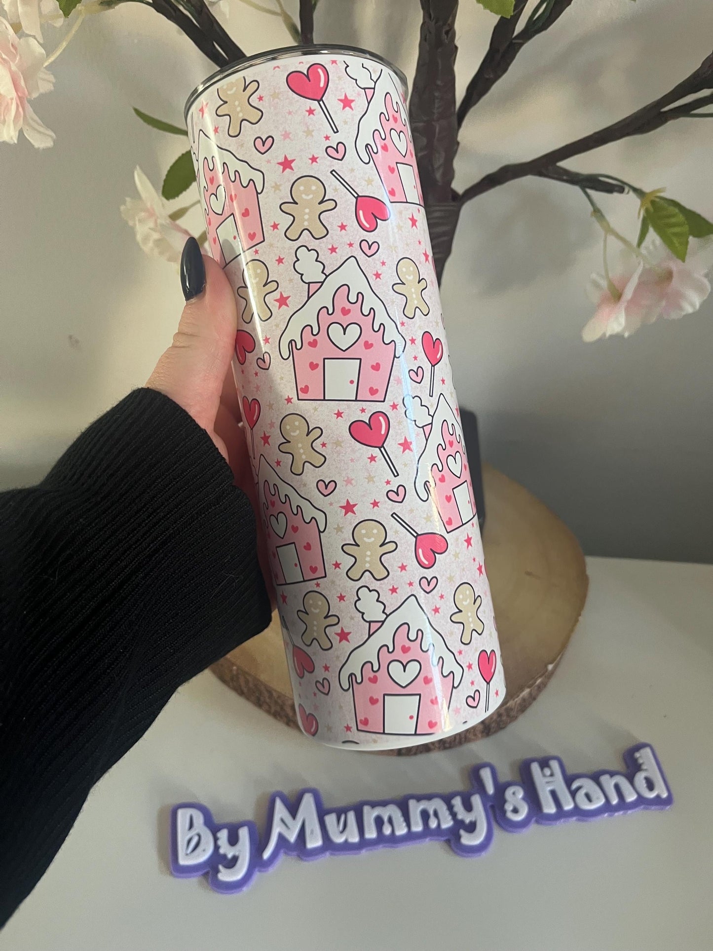 Pink Christmas Gingerbread House, 20oz Tumbler, Hot and Cold Drinks, Christmas Cup, Pink Christmas, Gingerbread, Winter Warmer