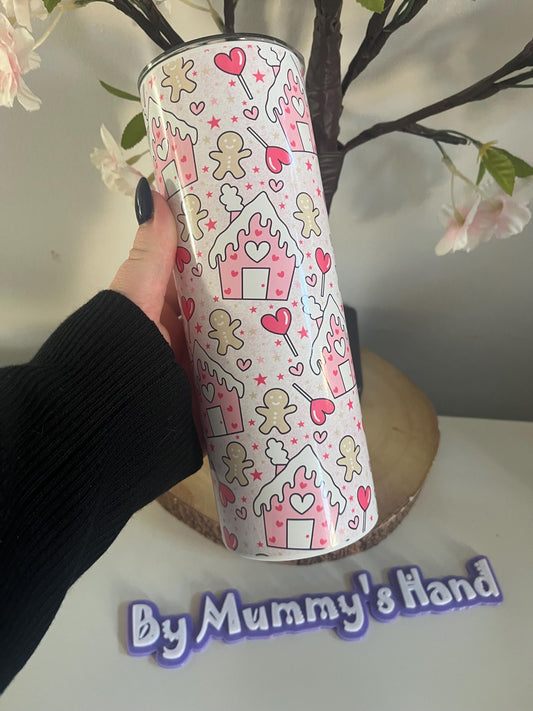 Pink Christmas Gingerbread House, 20oz Tumbler, Hot and Cold Drinks, Christmas Cup, Pink Christmas, Gingerbread, Winter Warmer
