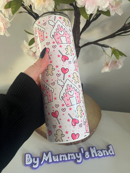 Pink Christmas Gingerbread House, 20oz Tumbler, Hot and Cold Drinks, Christmas Cup, Pink Christmas, Gingerbread, Winter Warmer