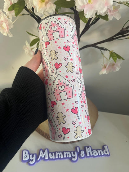 Pink Christmas Gingerbread House, 20oz Tumbler, Hot and Cold Drinks, Christmas Cup, Pink Christmas, Gingerbread, Winter Warmer
