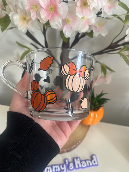Personalised Glass Mug, Autumn Pumpkin Minnie Glass Mug, Autumn Decor, Pumpkin Decor, Glass Mugs