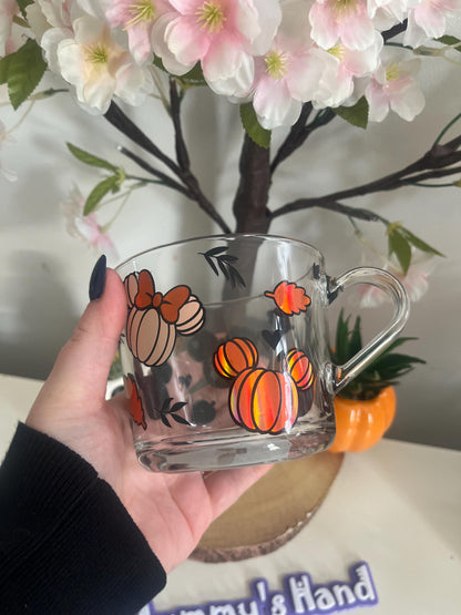 Personalised Glass Mug, Autumn Pumpkin Minnie Glass Mug, Autumn Decor, Pumpkin Decor, Glass Mugs