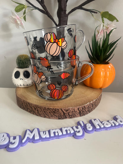 Personalised Glass Mug, Autumn Pumpkin Minnie Glass Mug, Autumn Decor, Pumpkin Decor, Glass Mugs