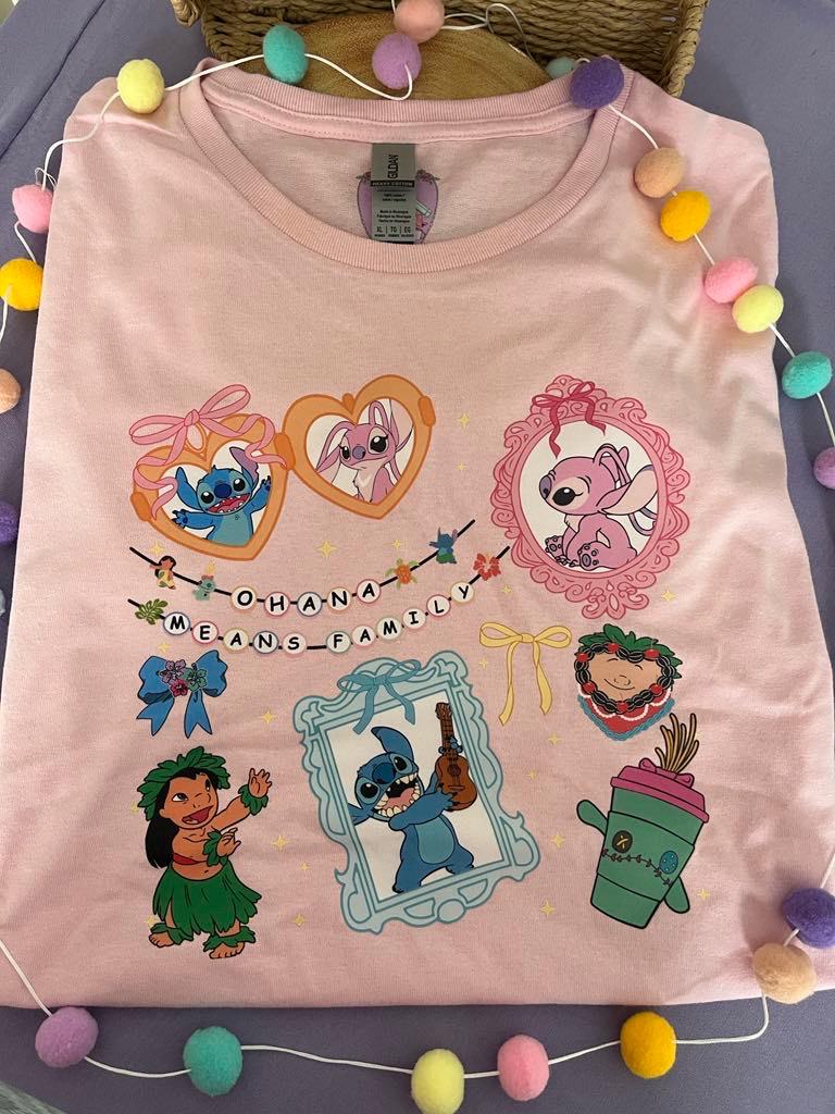 Blue Alien Stitch Inspired Printed Pink T-Shirt, Hawaii, Hawaiian Rollercoaster, Lilo, Scrump - Adults & Kids Sizes - Cotton T-Shirt