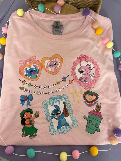 Blue Alien Stitch Inspired Printed Pink T-Shirt, Hawaii, Hawaiian Rollercoaster, Lilo, Scrump - Adults & Kids Sizes - Cotton T-Shirt