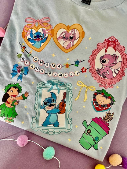 Blue Alien Stitch Inspired Printed Blue T-Shirt, Hawaii, Hawaiian Rollercoaster, Lilo, Scrump - Adults & Kids Sizes - Cotton T-Shirt