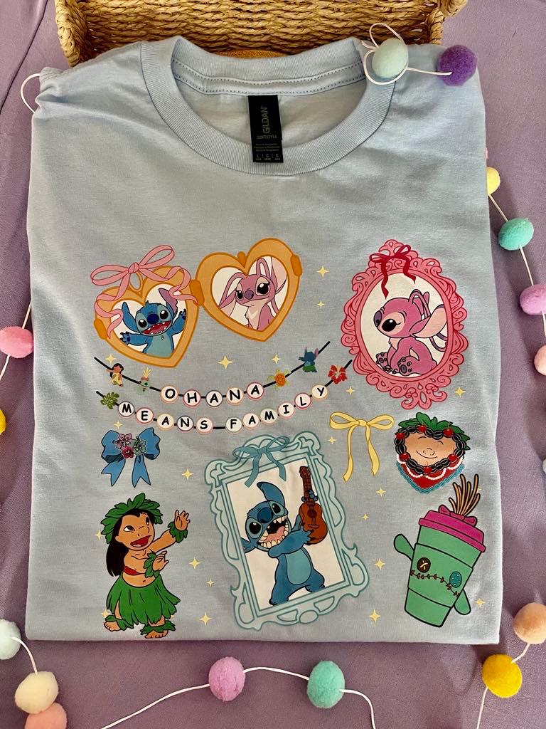 Blue Alien Stitch Inspired Printed Blue T-Shirt, Hawaii, Hawaiian Rollercoaster, Lilo, Scrump - Adults & Kids Sizes - Cotton T-Shirt
