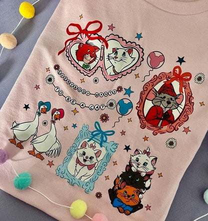 Cat Aristocat Inspired Printed Pink T-Shirt, Underwater, Kittens, Marie, Duchess and Friends - Adults & Kids Sizes - Cotton T-Shirt