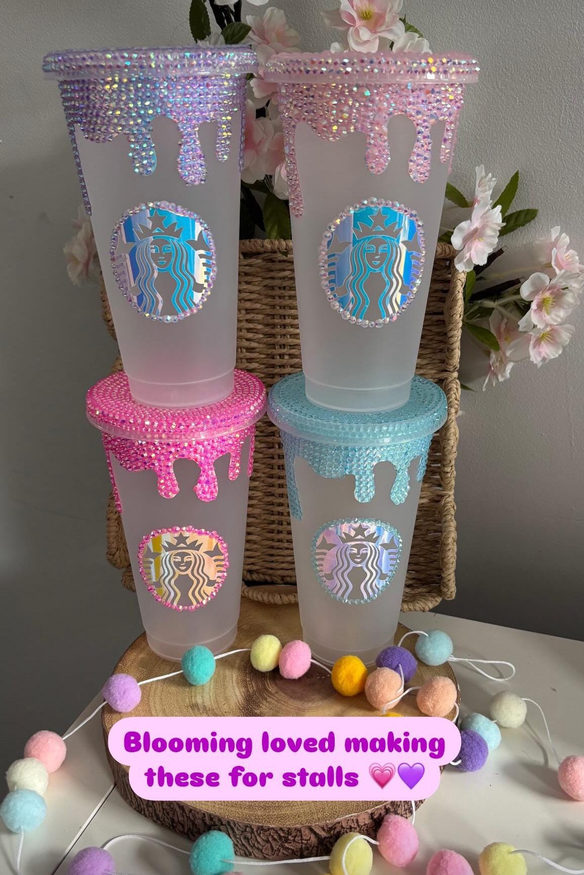 Rhinestone Lid Starbies Cold Cup, Choose your own colours, Iced Coffee Cup, Summer Cups, Rhinestoned Tumbler, Cold Drink, Sparkle Cups