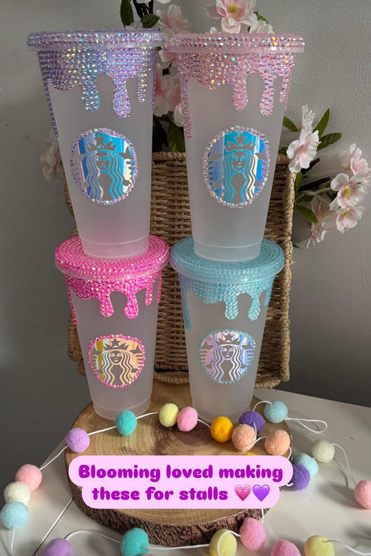 Rhinestone Lid Starbies Cold Cup, Choose your own colours, Iced Coffee Cup, Summer Cups, Rhinestoned Tumbler, Cold Drink, Sparkle Cups