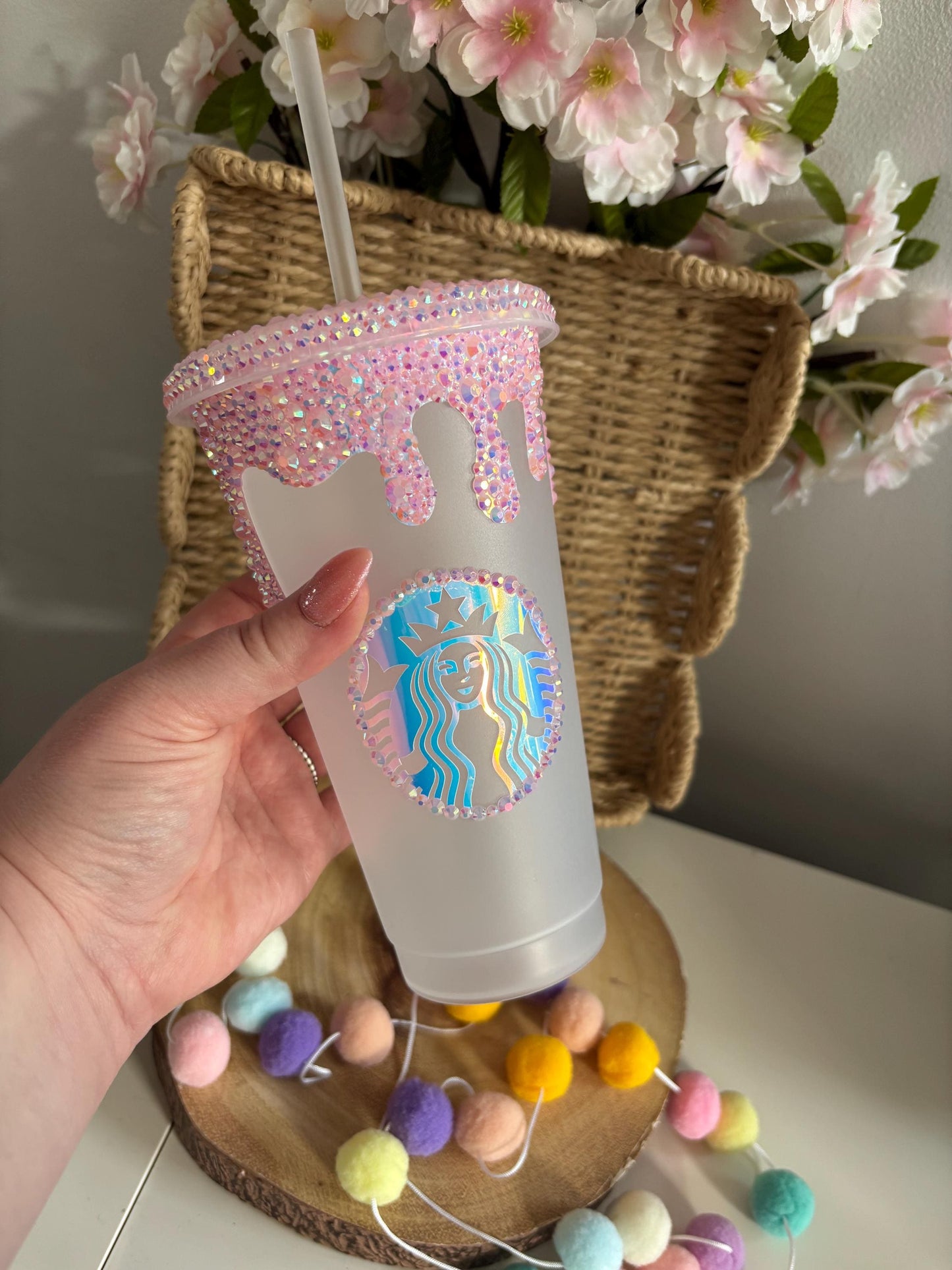 Rhinestone Lid Starbies Cold Cup, Choose your own colours, Iced Coffee Cup, Summer Cups, Rhinestoned Tumbler, Cold Drink, Sparkle Cups