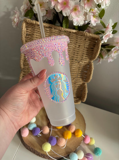 Rhinestone Lid Starbies Cold Cup, Choose your own colours, Iced Coffee Cup, Summer Cups, Rhinestoned Tumbler, Cold Drink, Sparkle Cups