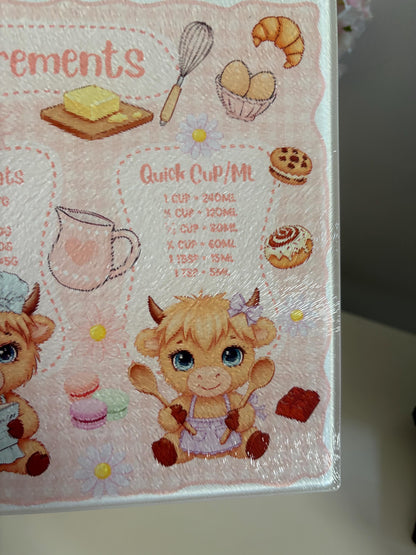 Cute Highland Cow Inspired Chopping Board, Worktop Saver, Kitchen Measurements, Moo Inspired, Cow Print, Pink Kitchen