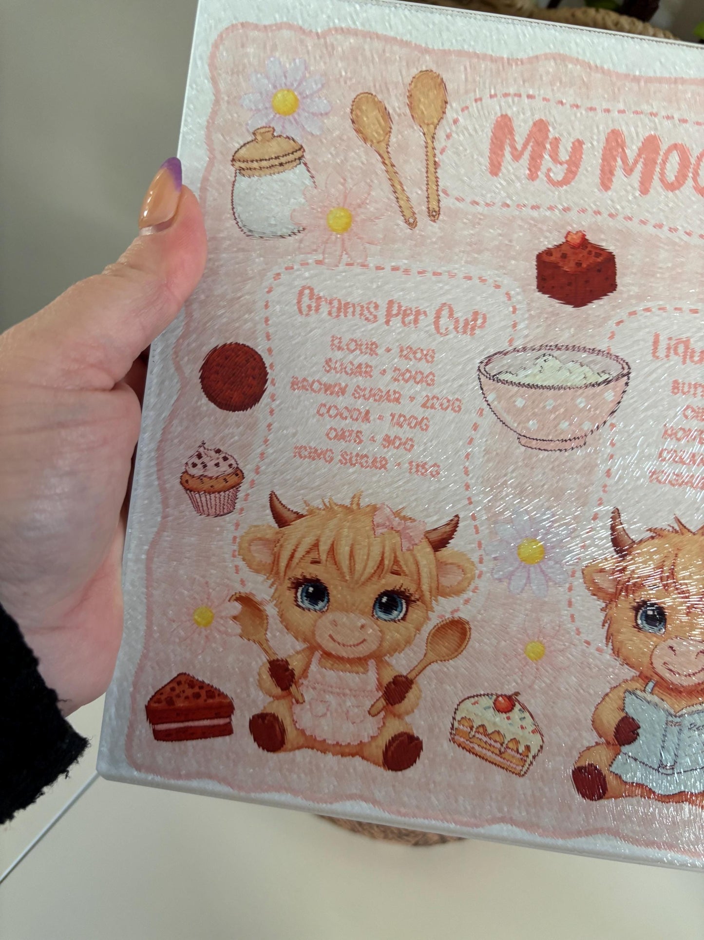 Cute Highland Cow Inspired Chopping Board, Worktop Saver, Kitchen Measurements, Moo Inspired, Cow Print, Pink Kitchen