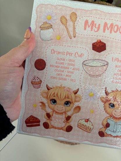 Cute Highland Cow Inspired Chopping Board, Worktop Saver, Kitchen Measurements, Moo Inspired, Cow Print, Pink Kitchen