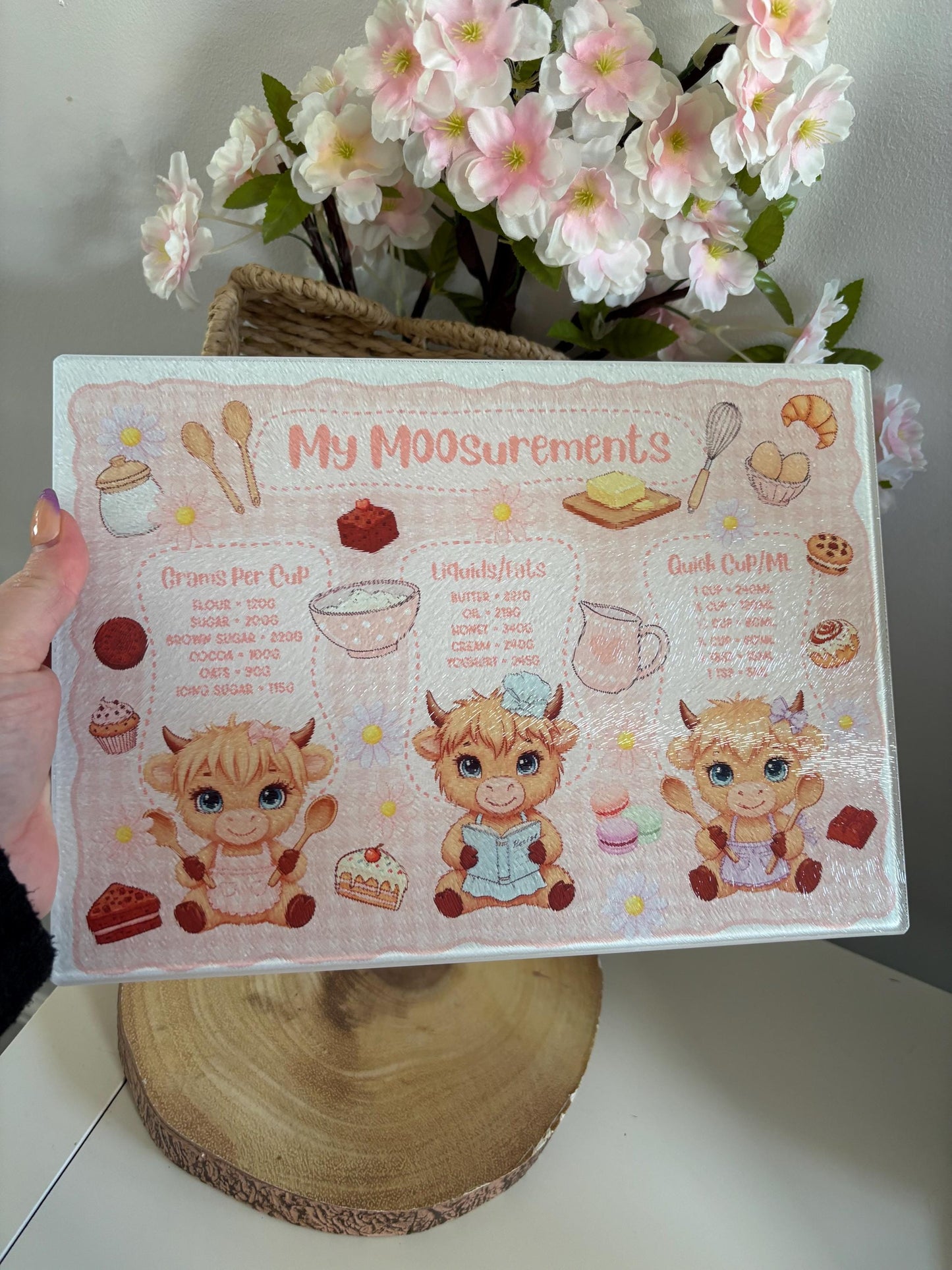 Cute Highland Cow Inspired Chopping Board, Worktop Saver, Kitchen Measurements, Moo Inspired, Cow Print, Pink Kitchen