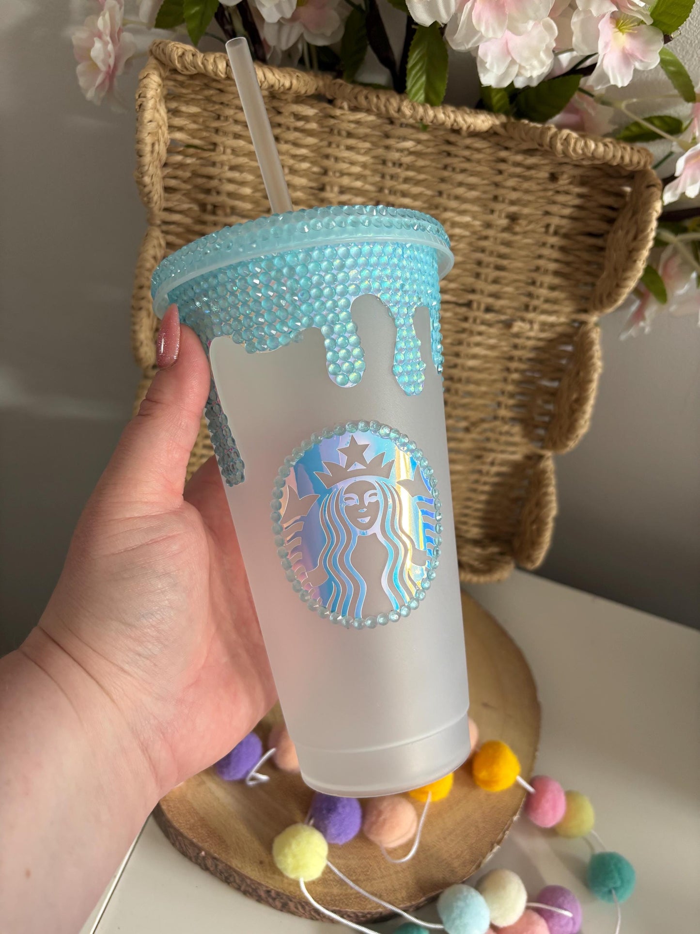 Rhinestone Lid Starbies Cold Cup, Choose your own colours, Iced Coffee Cup, Summer Cups, Rhinestoned Tumbler, Cold Drink, Sparkle Cups
