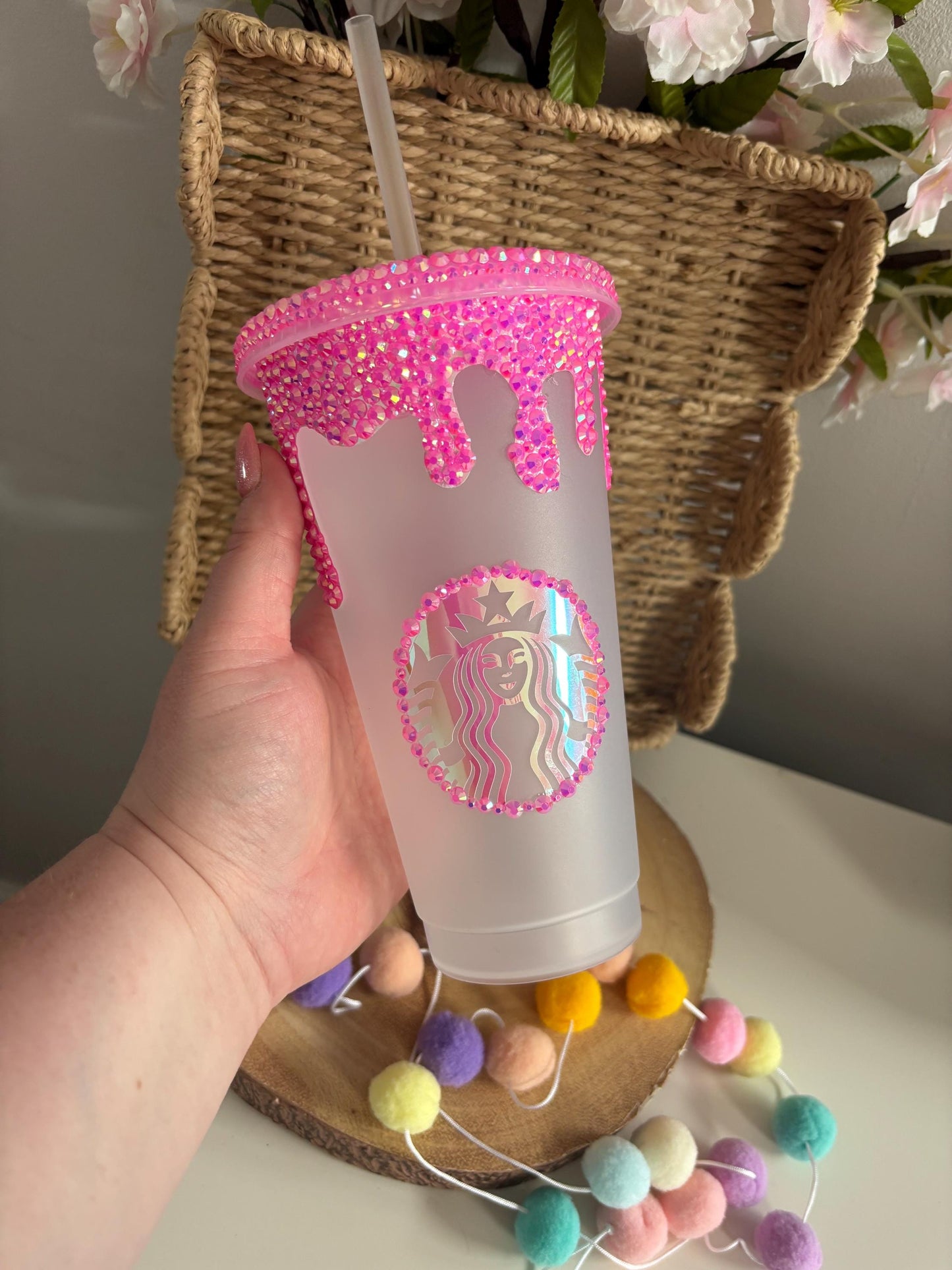 Rhinestone Lid Starbies Cold Cup, Choose your own colours, Iced Coffee Cup, Summer Cups, Rhinestoned Tumbler, Cold Drink, Sparkle Cups