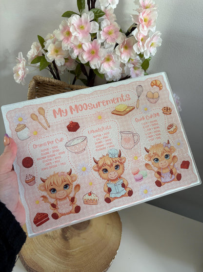 Cute Highland Cow Inspired Chopping Board, Worktop Saver, Kitchen Measurements, Moo Inspired, Cow Print, Pink Kitchen