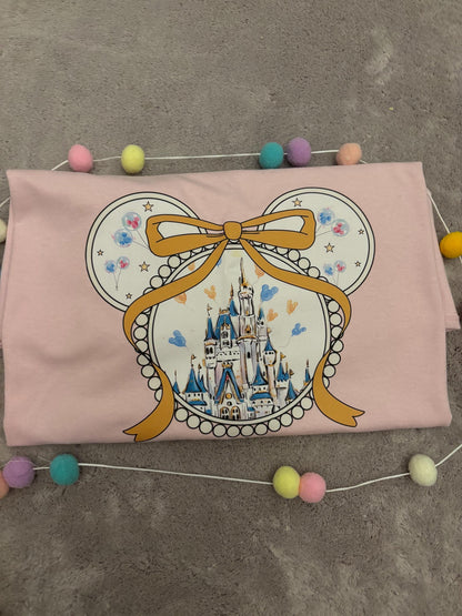 Magical Castle Bow Printed Pink T-Shirt, Florida, Orlando, Magical World - Adults & Kids Sizes