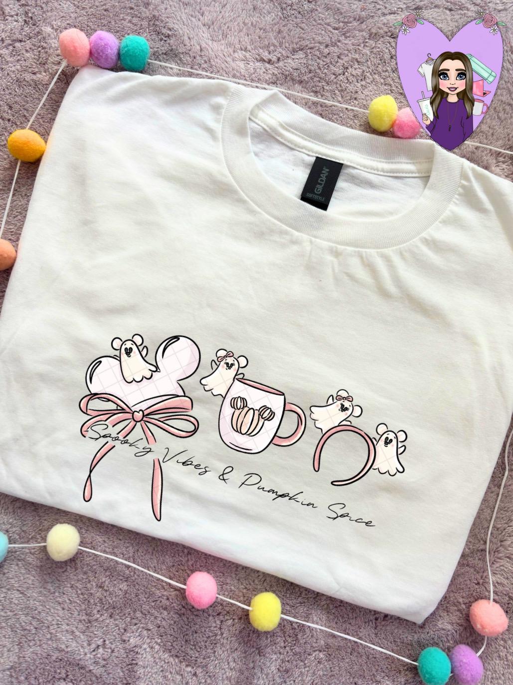Ghost Mouse, Pumpkin Spice T-Shirt, Ears, Florida, Orlando, Halloween T-Shirts, Halloween Outfits - Adults & Kids Sizes - Cotton T-Shirt