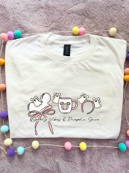 Ghost Mouse, Pumpkin Spice T-Shirt, Ears, Florida, Orlando, Halloween T-Shirts, Halloween Outfits - Adults & Kids Sizes - Cotton T-Shirt