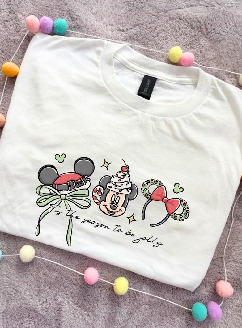 Christmas Mouse and Ears T-Shirt, Ears, Florida, Orlando, Christmas T-Shirts, Christmas Outfits - Adults & Kids Sizes - Cotton T-Shirt