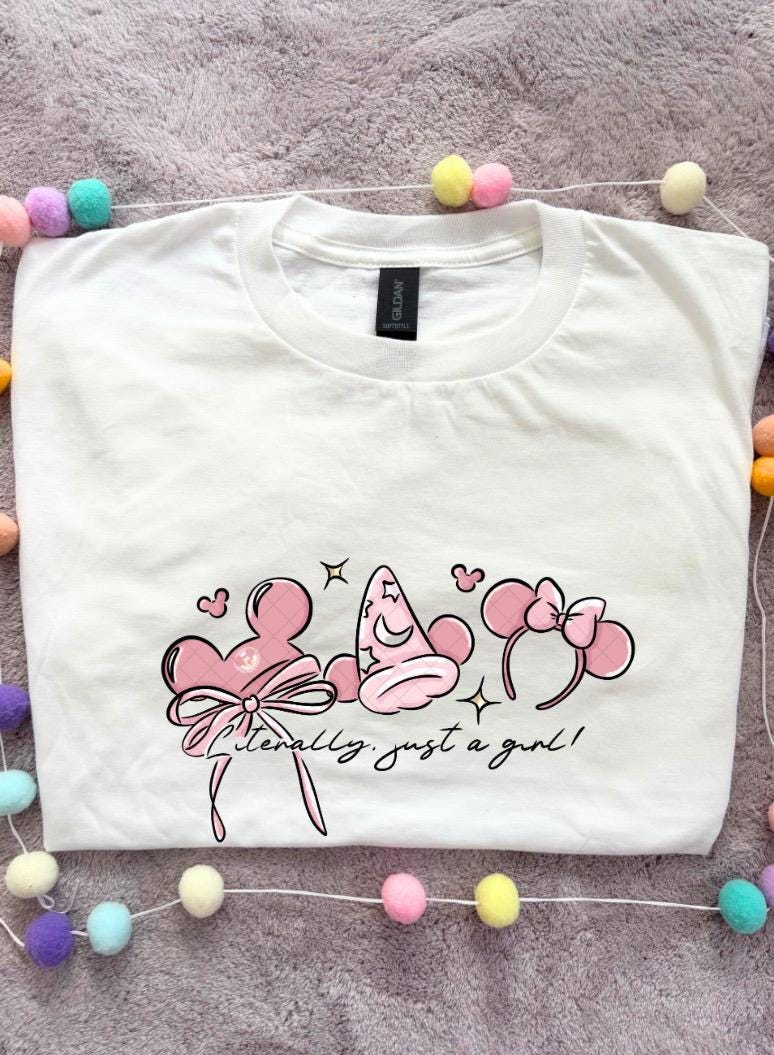 Magical Sorcerer, Just a Girl Bow Printed T-Shirt, Florida, Orlando, Magical World - Adults & Kids Sizes