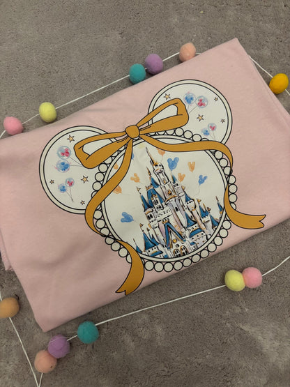 Magical Castle Bow Printed Pink T-Shirt, Florida, Orlando, Magical World - Adults & Kids Sizes