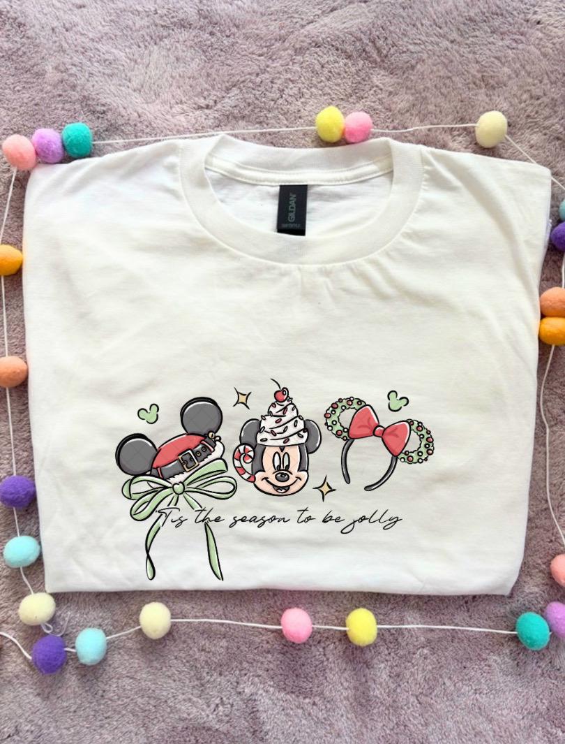 Christmas Mouse and Ears T-Shirt, Ears, Florida, Orlando, Christmas T-Shirts, Christmas Outfits - Adults & Kids Sizes - Cotton T-Shirt